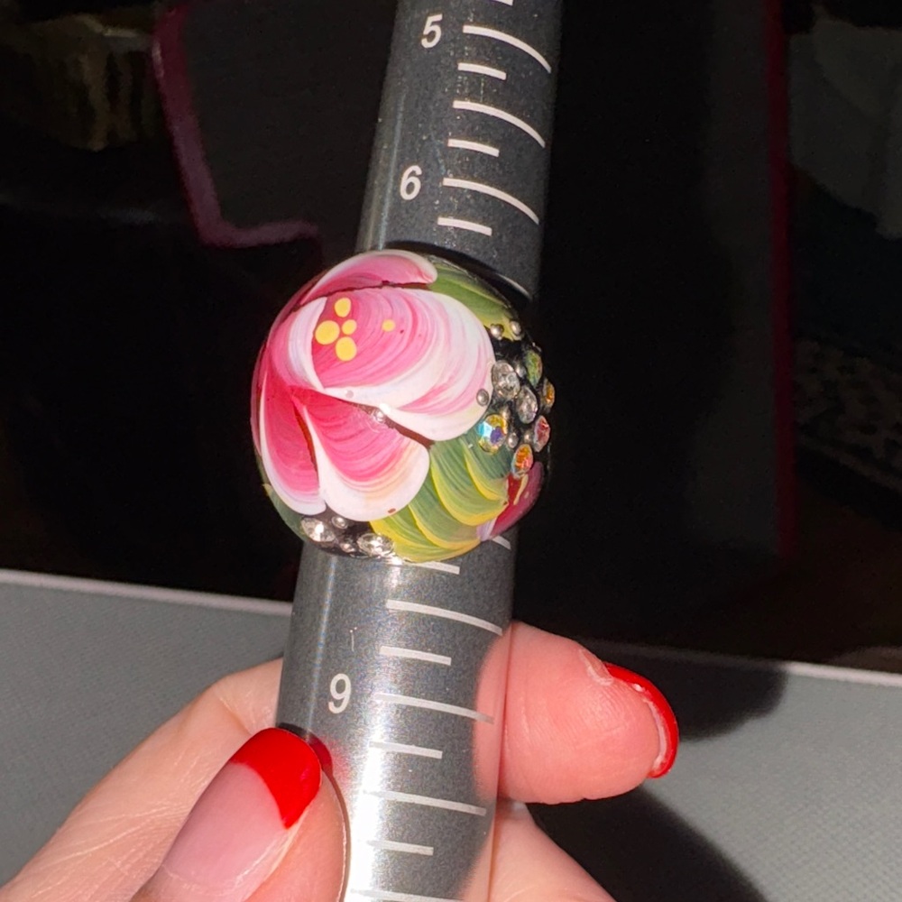 Floral intricate painted Statement Ring extremely rare see pics for size